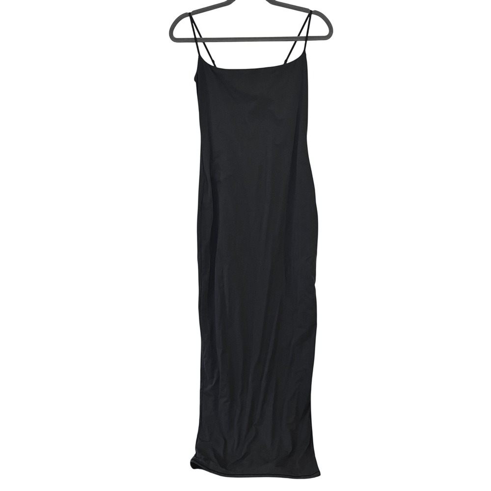 SKIMS Black Slip Maxi Dress Spaghetti Strap Onyx Soft Bodycon Size L Lounge